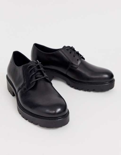 black leather lace up chunky shoes |