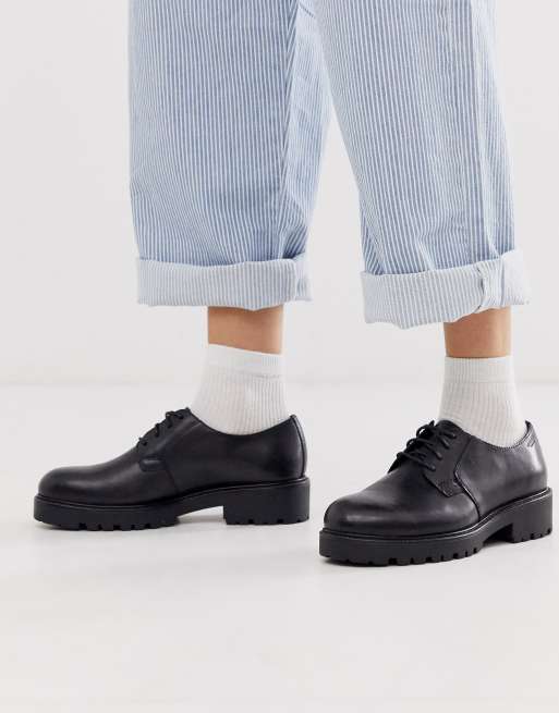 black leather lace up chunky shoes |