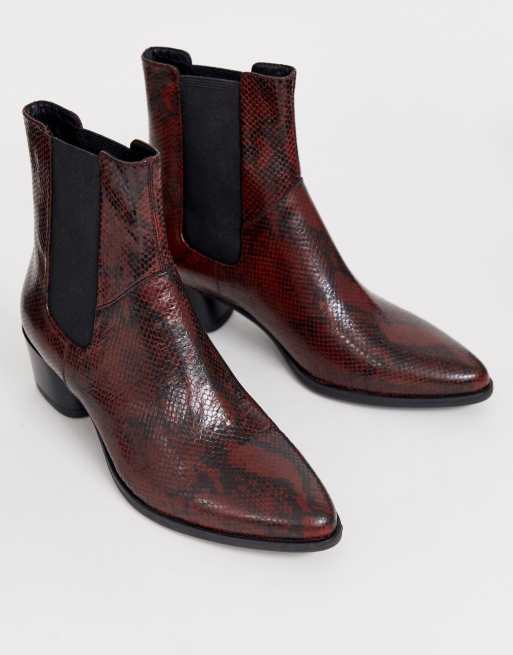 Vagabond Lara oxblood snake print mid heeled boots | ASOS