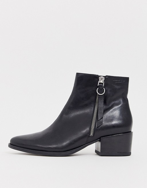 Vagabond Marja black leather flat ankle boots with side zip detail