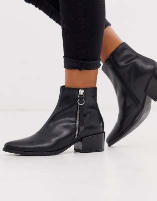 black leather ankle boots with zip