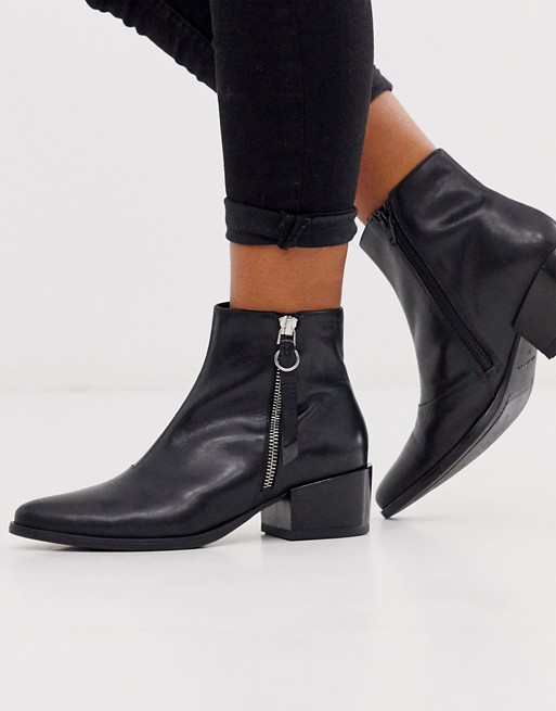 Vagabond Marja Black Leather Flat Ankle Boots With Side Zip Detail Asos