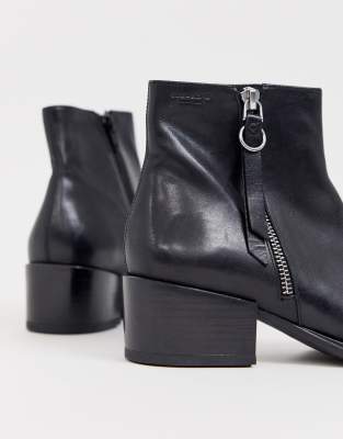 black leather zip ankle boots