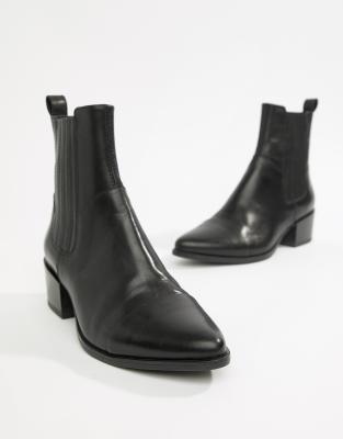 black leather pointed chelsea boots