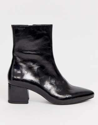 vagabond mya patent leather off white heeled ankle boot