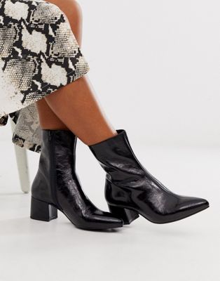 patent leather ankle boots low heel