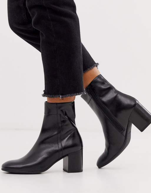 Vagabond Nicole black blocked mid heeled ankle boots with toe | ASOS