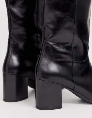 high heel knee high leather boots