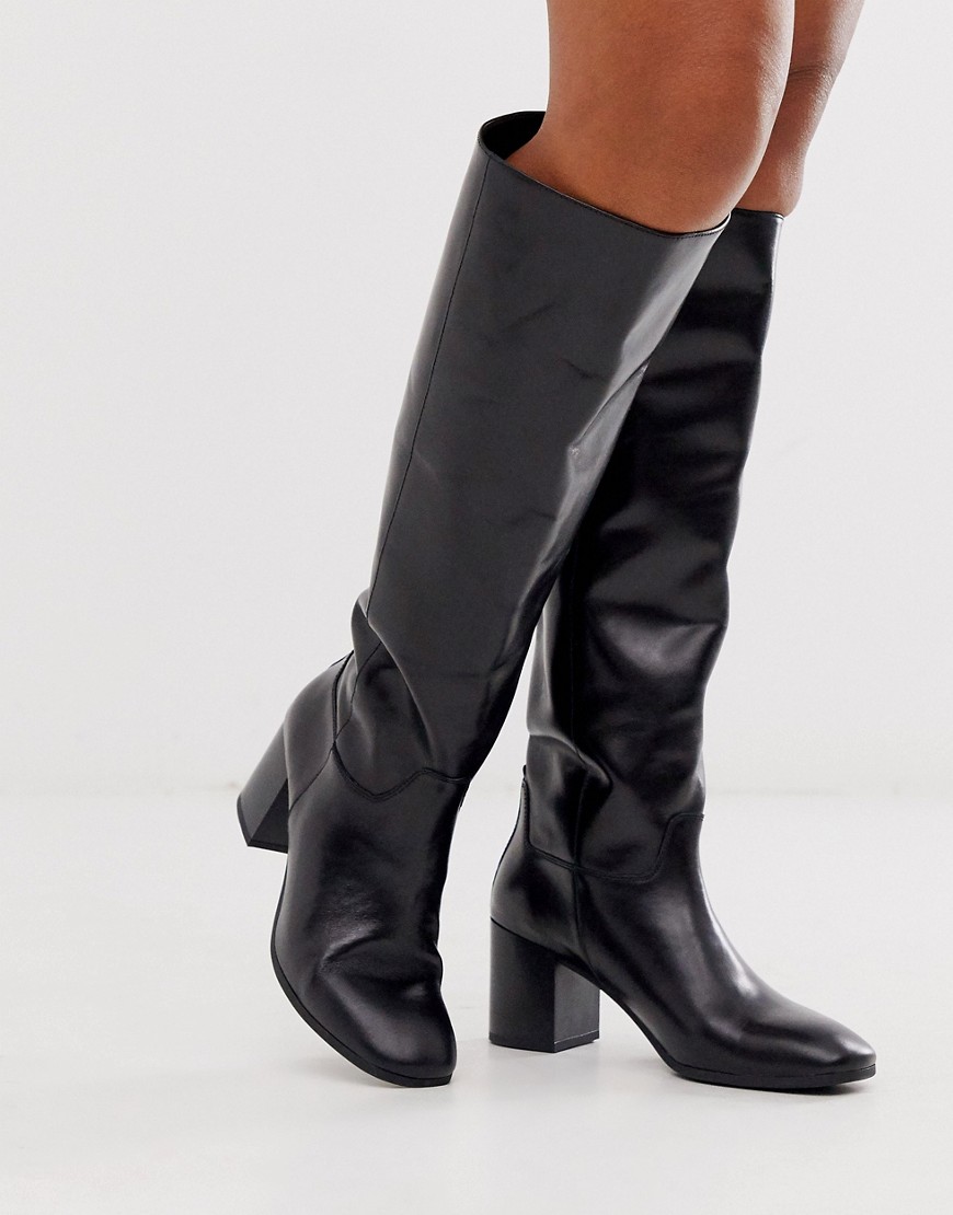 Vagabond - Nicole - Sorte knæhøje læderstøvler med mellemhøj hæl