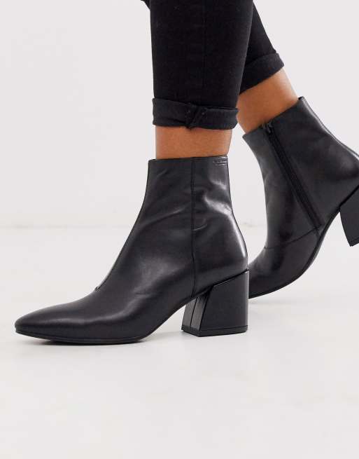 Vagabond Olivia black pointed mid heeled ankle boots | ASOS