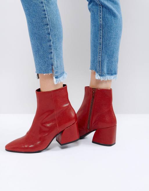 Red leather short store boots