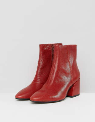 red ankle boots leather