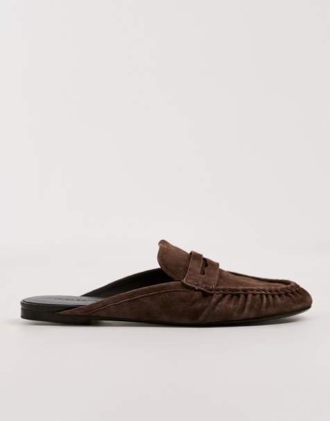 Vagabond Shoemaker – Aleya – Geraffte Loafer-Pantoletten aus Wildleder in Kaffeebraun - view 1