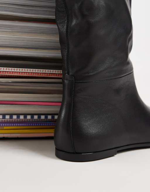 Vagabond Shoemakers Aleya flat knee boots in black leather, 3 of 4