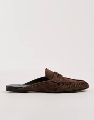 s Aleya suede ruched loafer mules in coffee