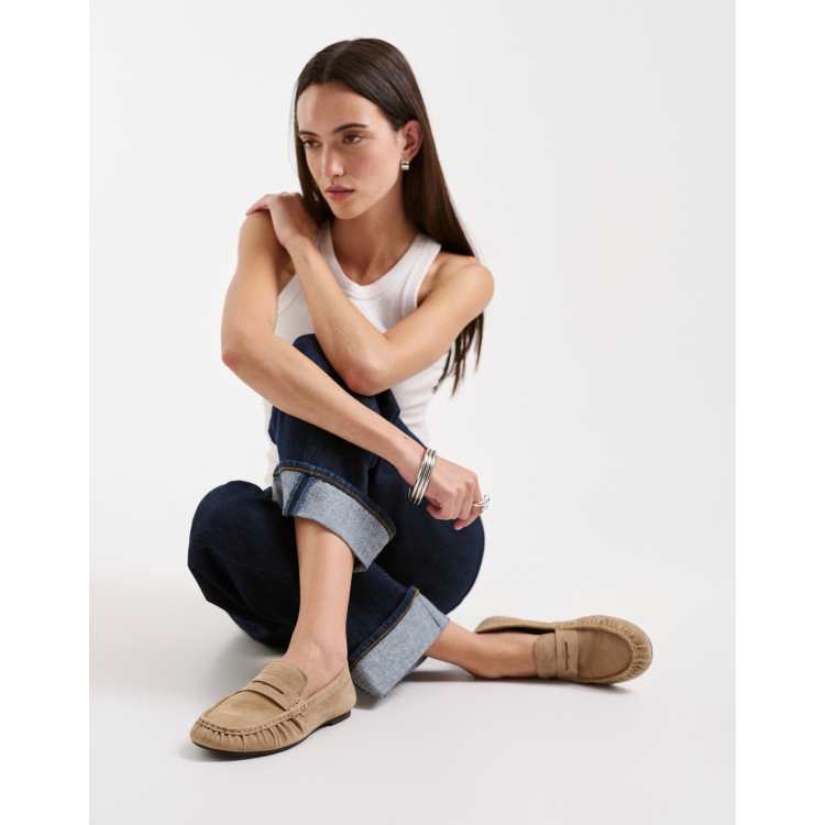 Vagabond Shoemakers Aleya suede ruched penny loafers in beige | ASOS
