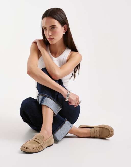 Vagabond Shoemakers Aleya suede ruched penny loafers in beige | ASOS