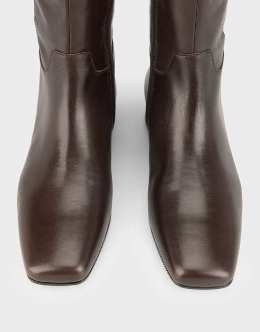 Vagabond Shoemakers - Botas planas hasta la rodilla Mona con puntera cuadrada en piel marrón, 3 de 4