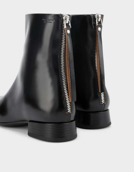 Vagabond Shoemakers - Botines planos al tobillo Mona con puntera cuadrada en cuero negro, 3 de 4