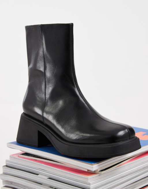 Vagabond Shoemakers Dorah chunky heel ankle boots in black leather, 4 of 4