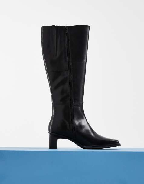 Vagabond Shoemakers Elvina bottes mi-talons à bout carré hauteur genou en cuir noir - view 1