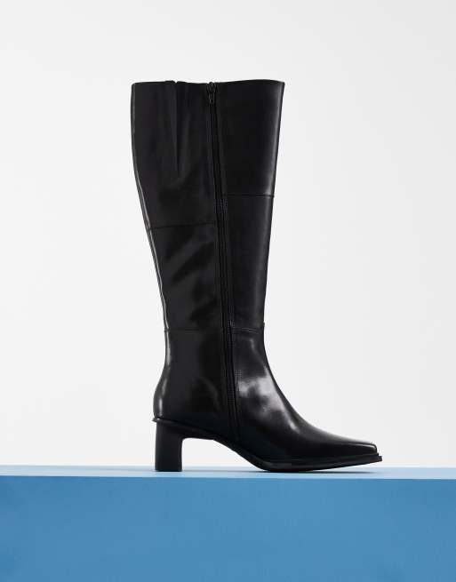 Vagabond Shoemakers Elvina square toe mid heel knee  boots in black leather, 4 of 4