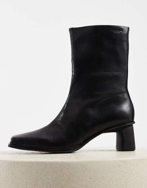 Vagabond Shoemakers Elvina square toe mid heel knee boots in black leather, 2 of 4