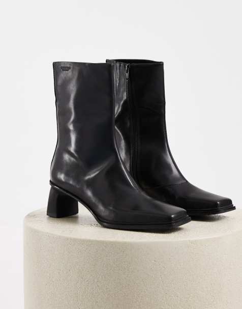 Vagabond Shoemakers Elvina square toe mid-height heel ankle boots in black leather - view 1