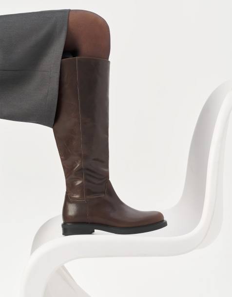 Vagabond Shoemakers Freya bottes cavalières plates en cuir marron hauteur genou - view 1