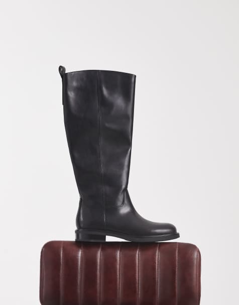 Vagabond Shoemakers Freya flat leather riding knee boots in black - view 1