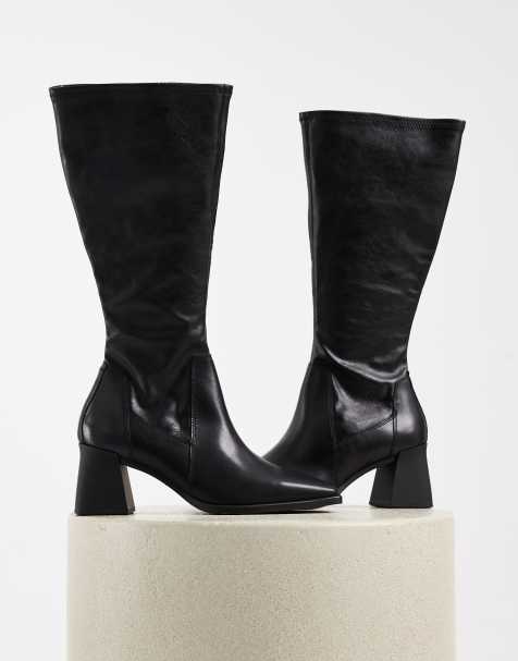 Vagabond Shoemakers Hedda leather tall stretch knee boots in black - view 1