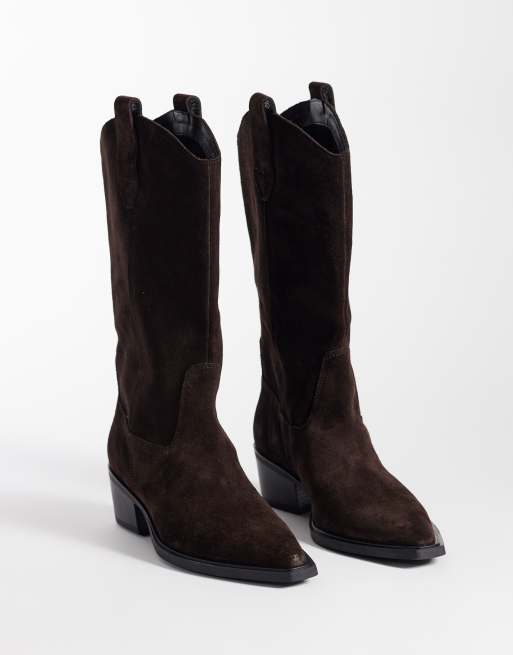 Vagabond Shoemakers Kelsey stivali western al ginocchio in suede marroni, 2 di 4