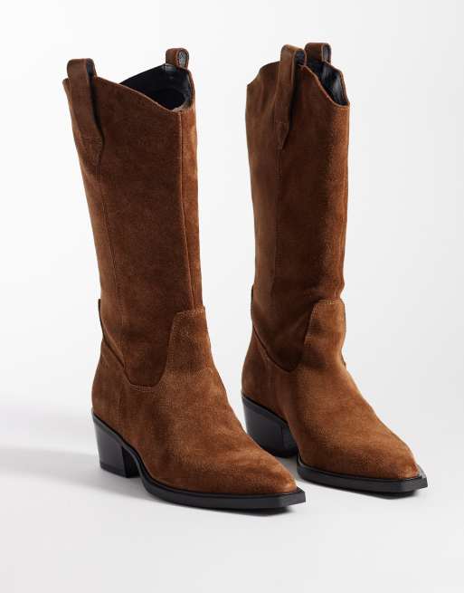 Vagabond Shoemakers Kelsey suede western knee boots in light brown, 2 of 4