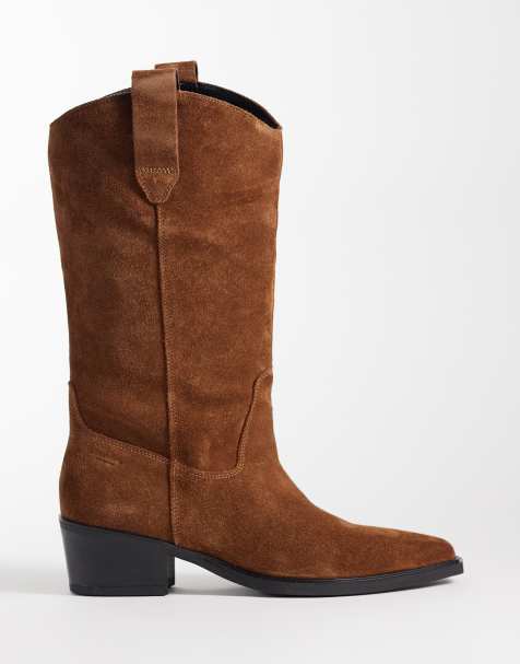 Vagabond Shoemakers Kelsey westernstövlar i mocka till knät i ljusbrunt - view 1