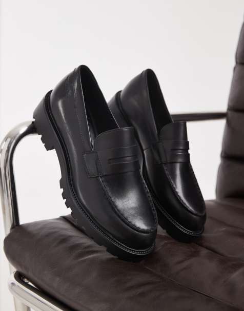 Vagabond Shoemakers Kenova läderloafers med grov sula i svart - view 1