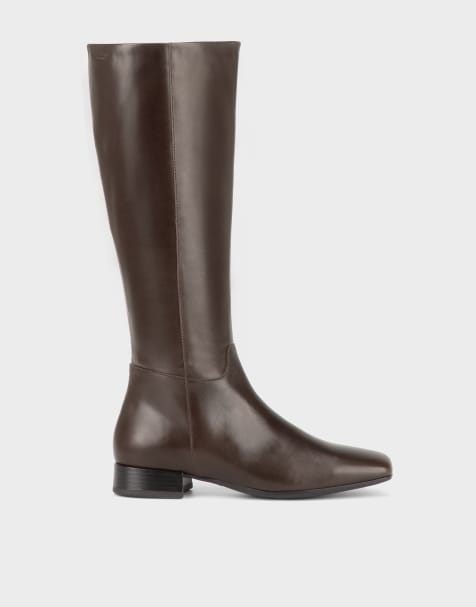 Vagabond Shoemakers Mona square toe flat knee boots in brown leather - view 1