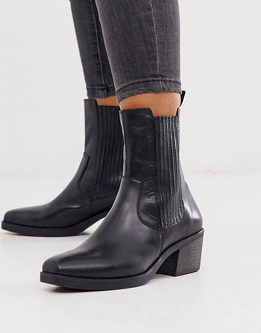 bestemt picnic bånd Vagabond Simone black leather western mid heeled ankle boots with square  toe | ASOS