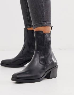 black leather ankle cowboy boots