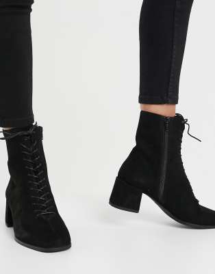 black heeled lace up ankle boots