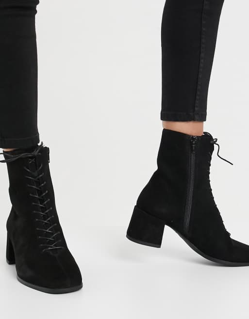 Stina lace up mid heeled ankle boot in black |