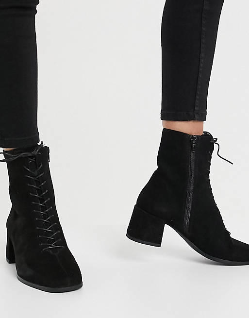 Vagabond Stina lace up mid heeled ankle boot in black | ASOS