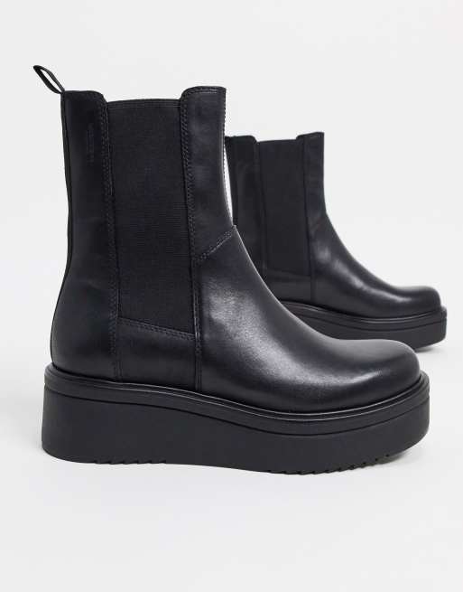 Vagabond Tara leather flatform chelsea boots in black