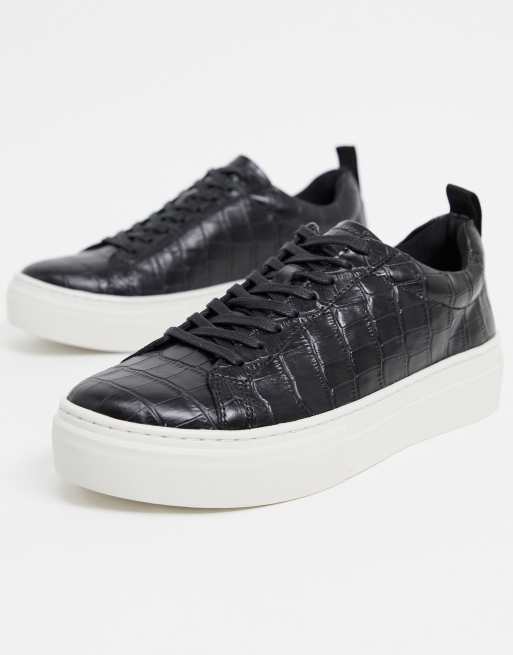 Vagabond Zoe leather flatform sneakers in black croc |