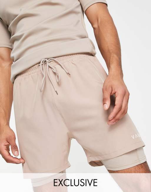 VAI 21 - Pantaloncini da corsa 2 in 1 marrone chiaro in coordinato