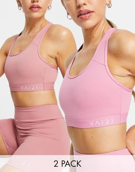 VAI21 2 pack medium support sports bras in pink and blush