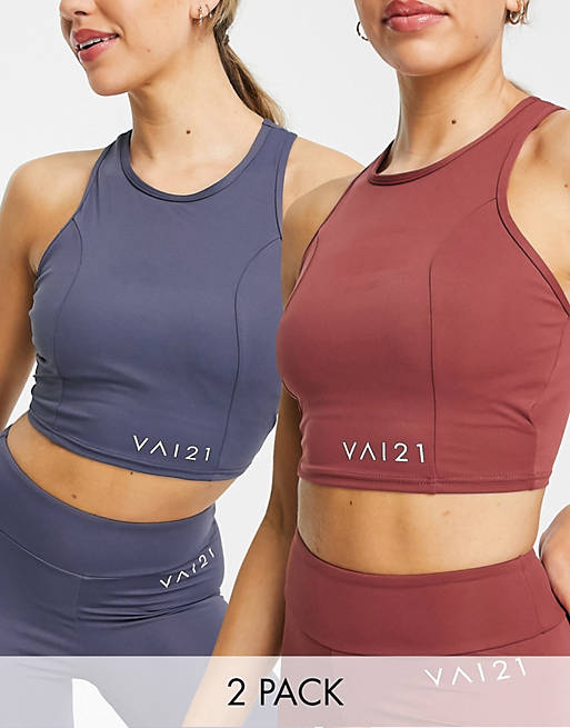 VAI21 2 pack medium support sports bras in red and navy