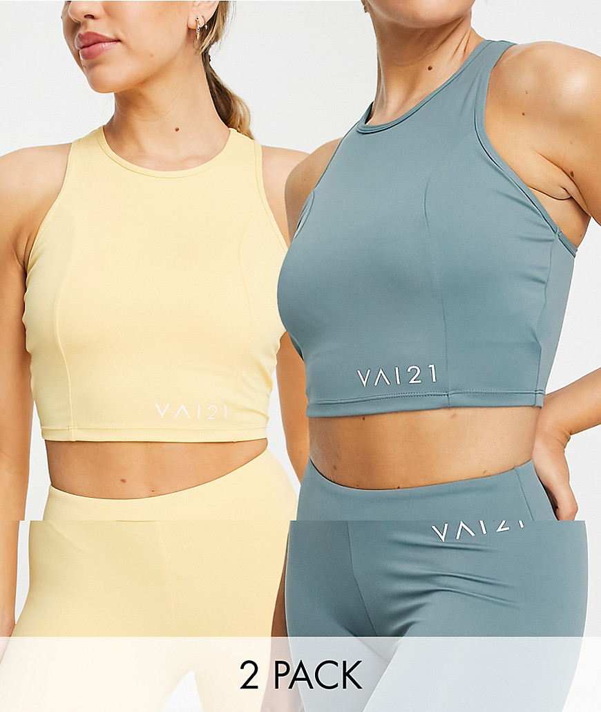 VAI21 2 pack medium support sports bras in teal and yellow-Multi