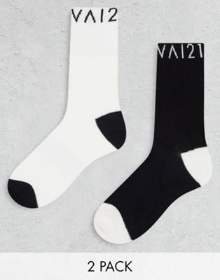 VAI21 2 pack tennis socks in black and cream