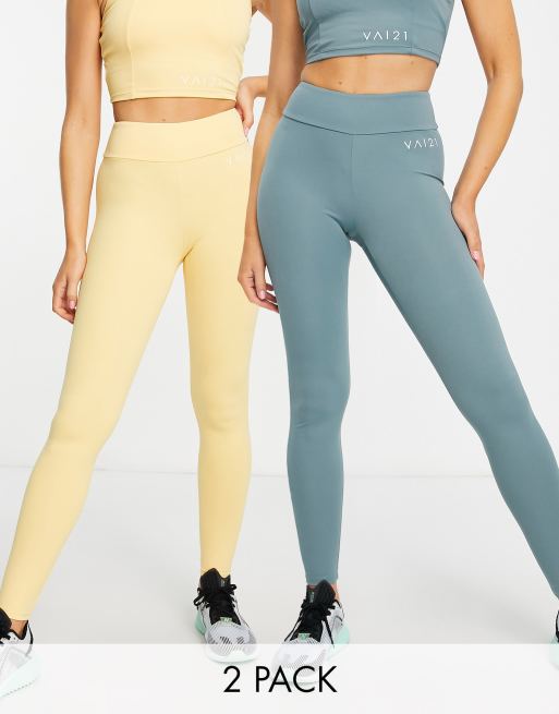 VAI21 - Active - Confezione da due paia di leggings verde-azzurro e giallo