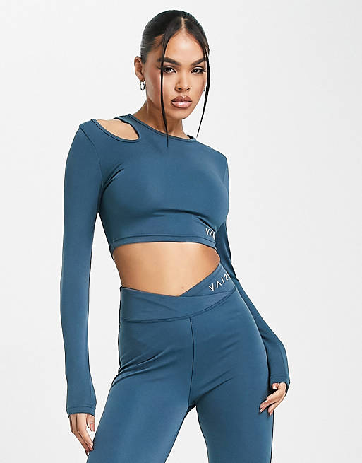 VAI21 asymmetrical cut out long sleeve top in blue (part of a set)